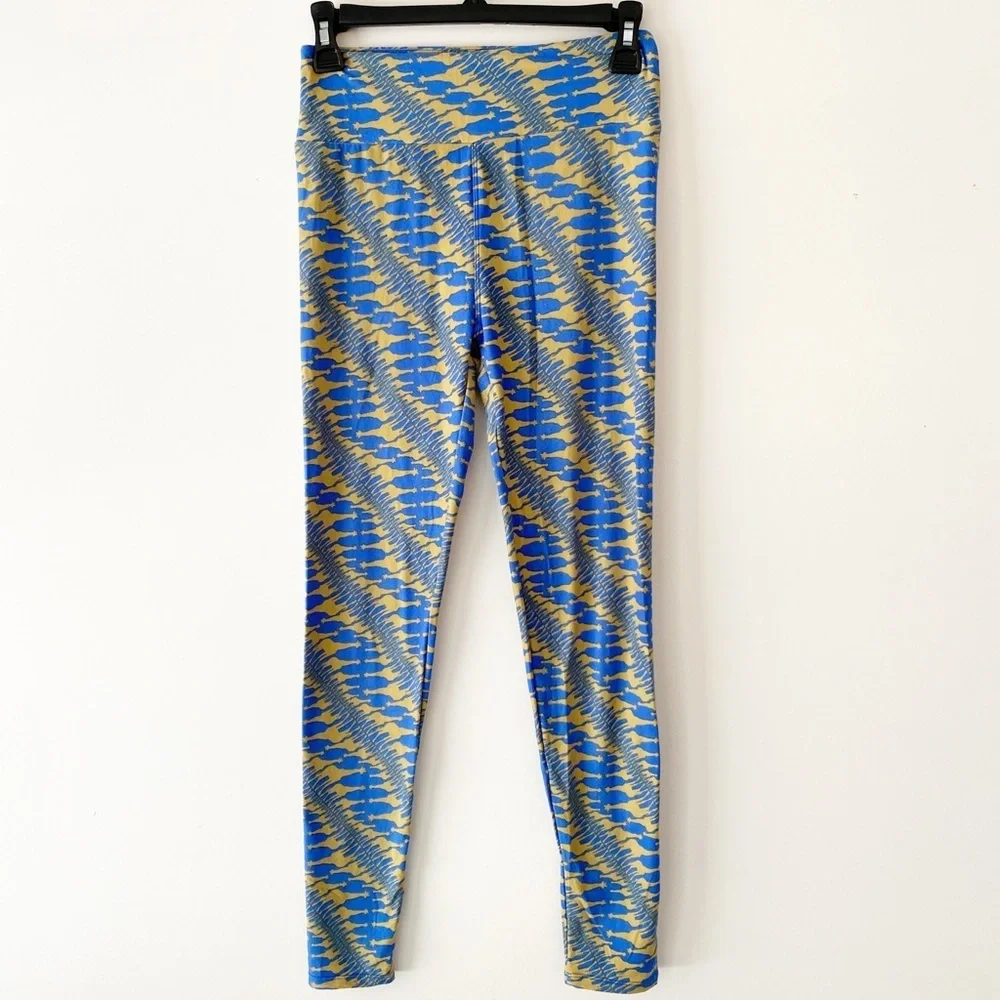 Giraffe Print Blue Yellow Legging | OS (Lularoe Size Chart: One Size 2-12) NWOT - Picture 2 of 8